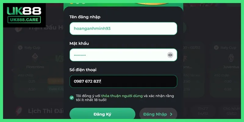 Đăng ký tài khoản để tham gia cá cược nhanh chóng nhất tại UK88